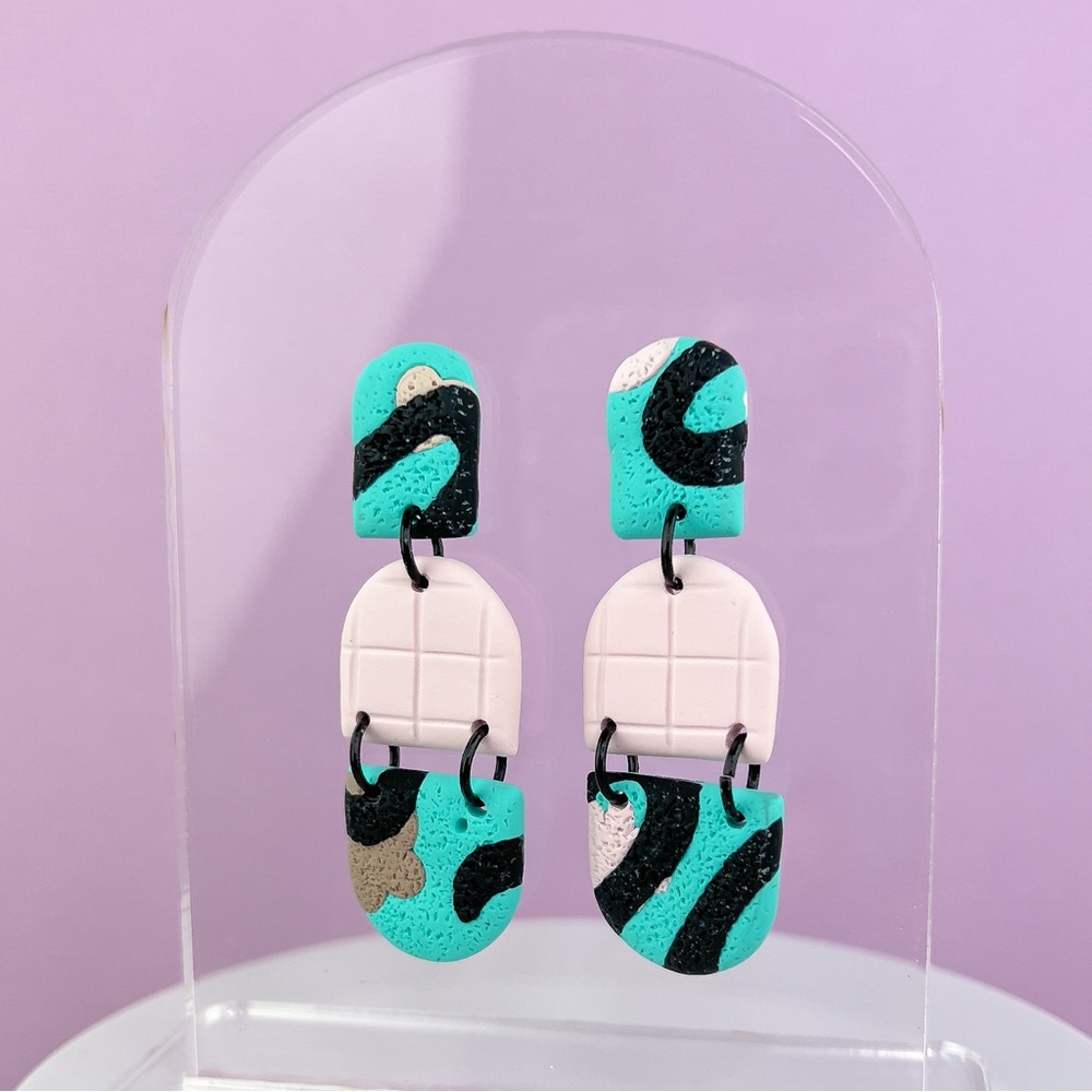 Abstract Textured Design Dangle Handmade Polymer Clay Earrings